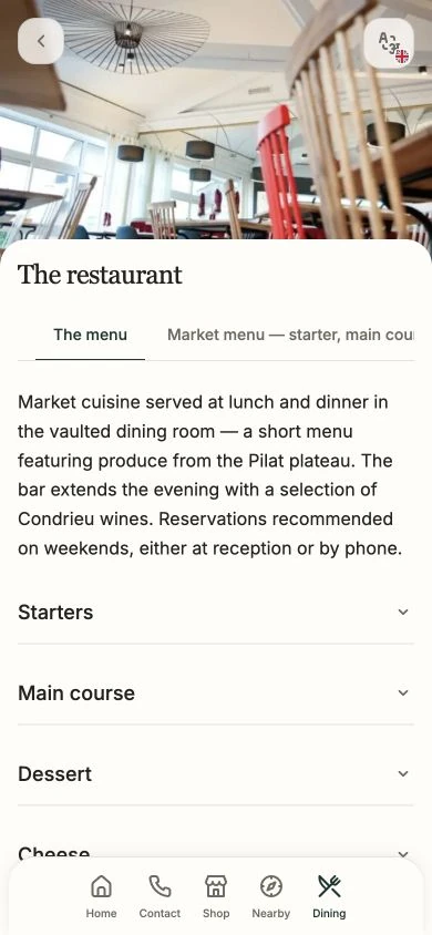 Current mobile guest guide interface