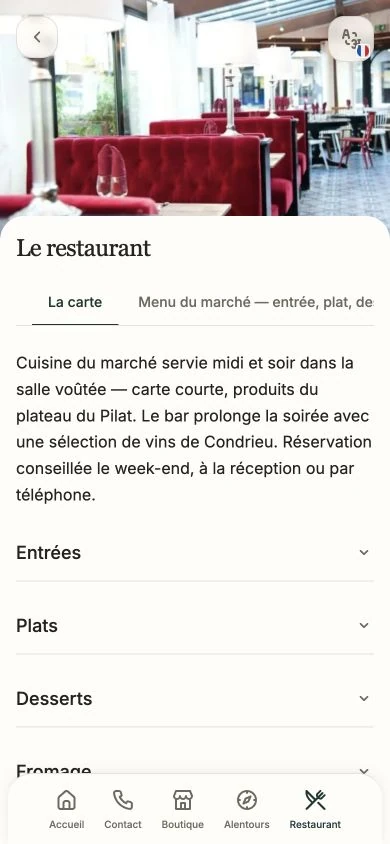 Interface mobile actuelle du livret