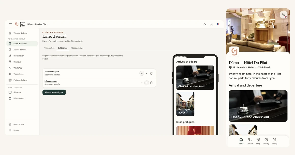 Guest guide management and mobile preview in the current GuideYourGuest back office