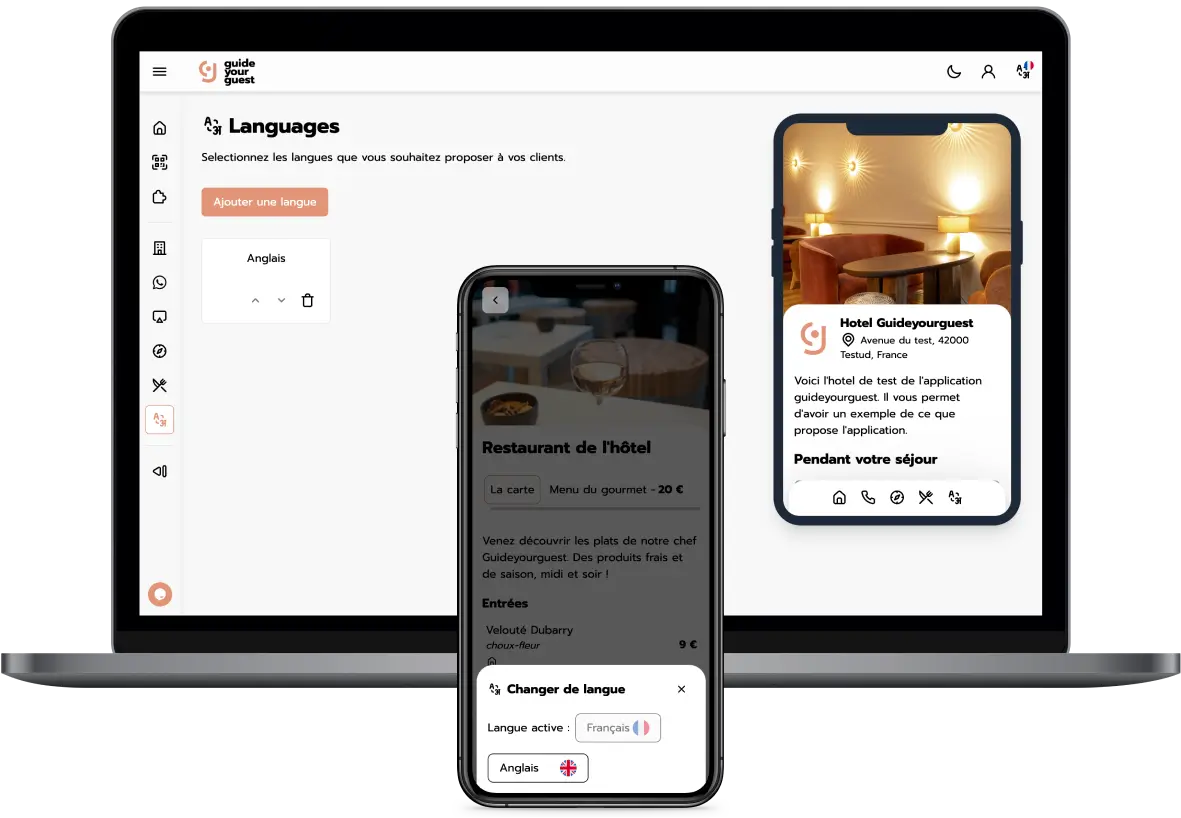 Automatic translation module for hotel guestbook