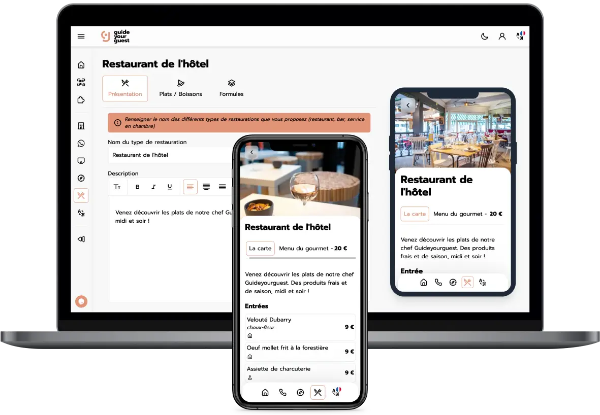 Restaurant module for hotel guestbook